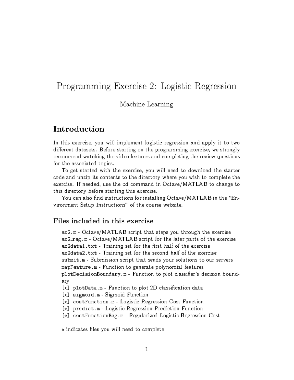 Logistic Regression Implementation Exercise for ML Course (CS101 ...