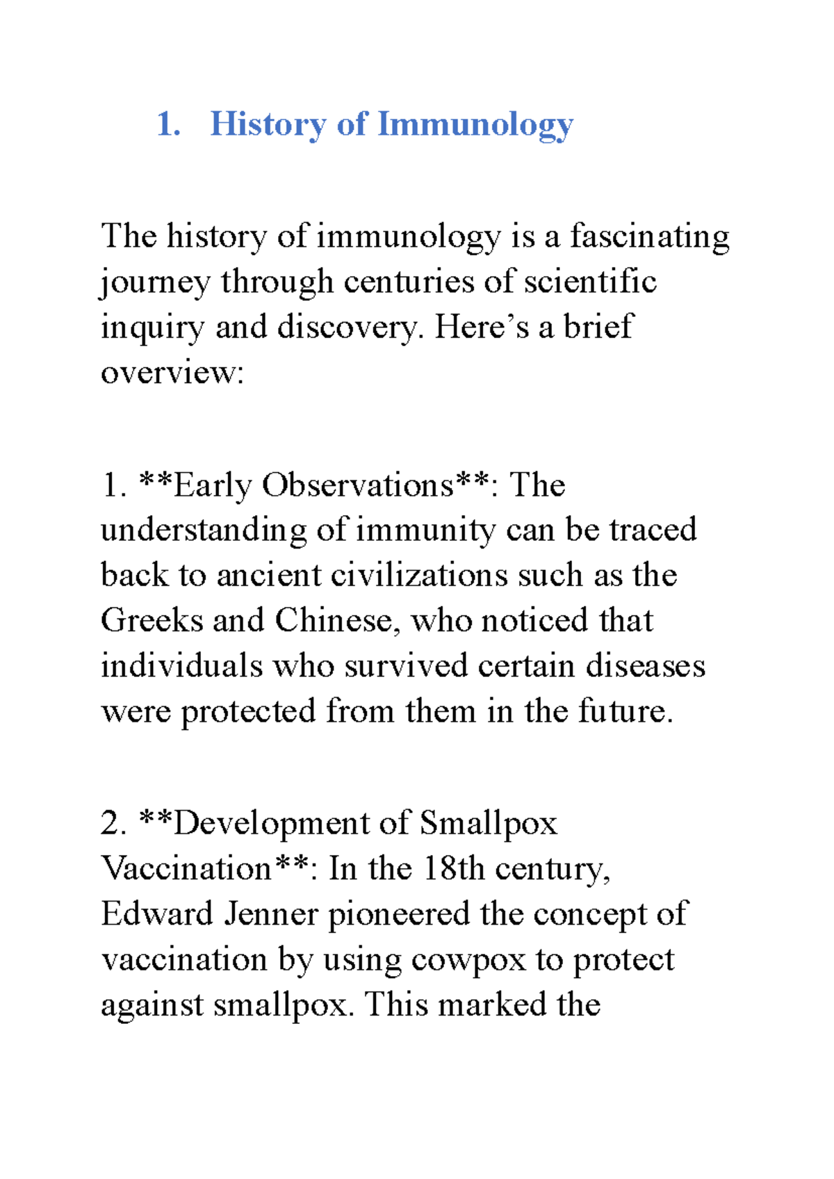 Unit 1 Immunology: Key Concepts & Historical Overview - Studocu