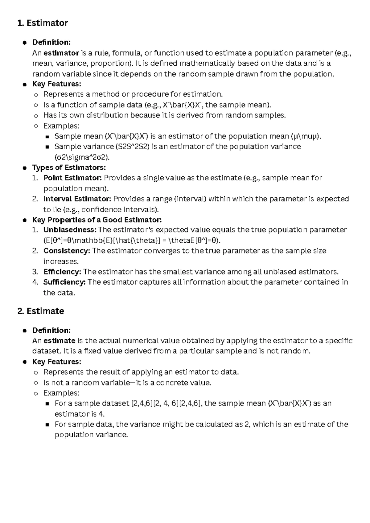 Estimators and Estimates: Key Concepts and Definitions - Studocu