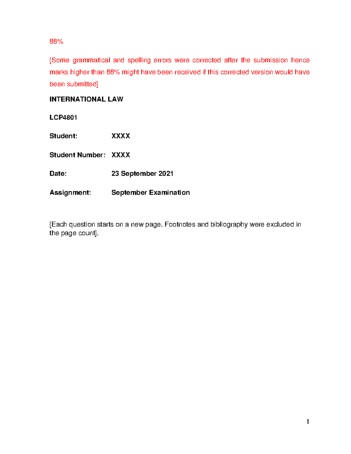 LCP4801 International Law September Exam Analysis & Insights 88% - Studocu