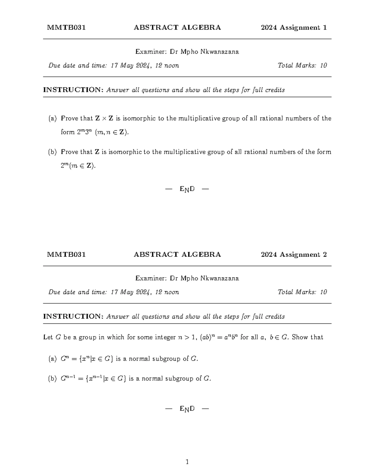 Test 3 Memo - Practice past question papers with memos. - MMTB031 ...