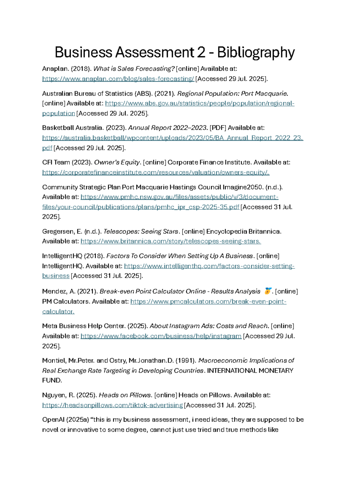 Business Assessment 2 - Bibliography and Resource Compilation - Studocu