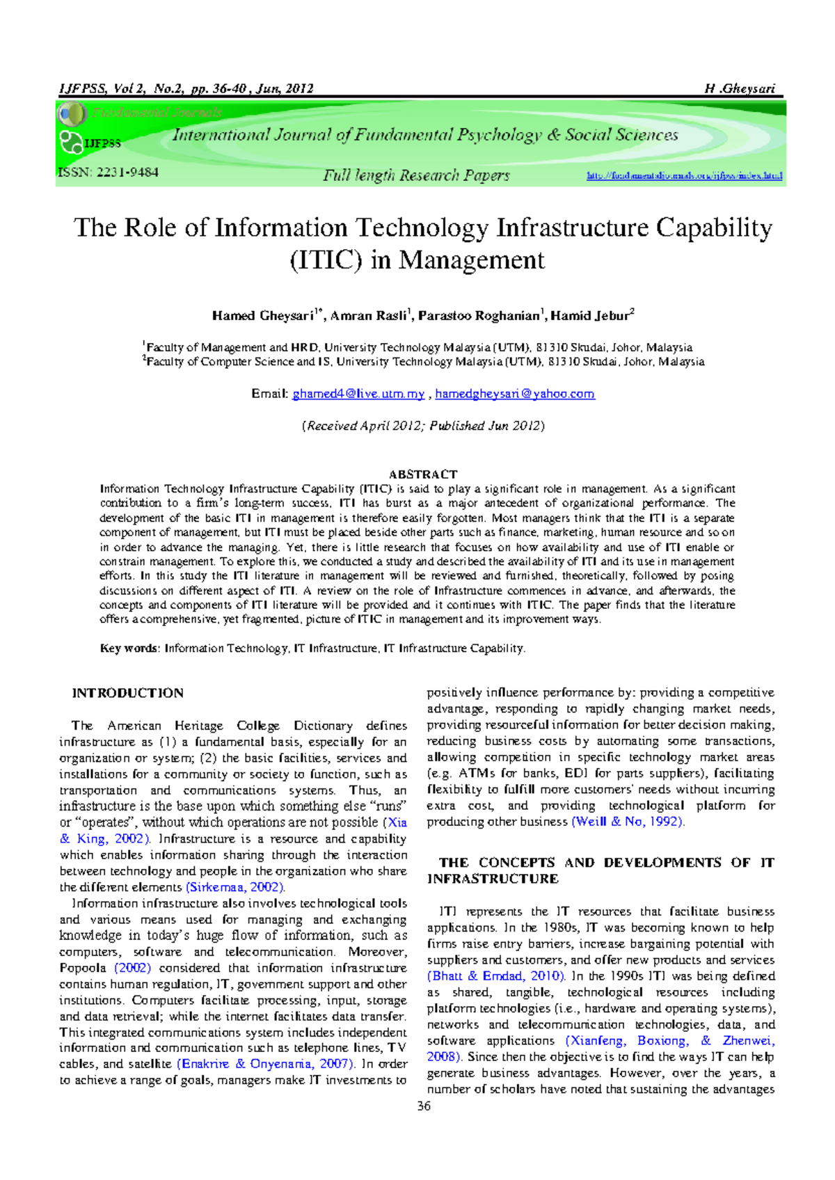 The Role of IT Infrastructure Capability (ITIC) in Management - IJFPSS ...