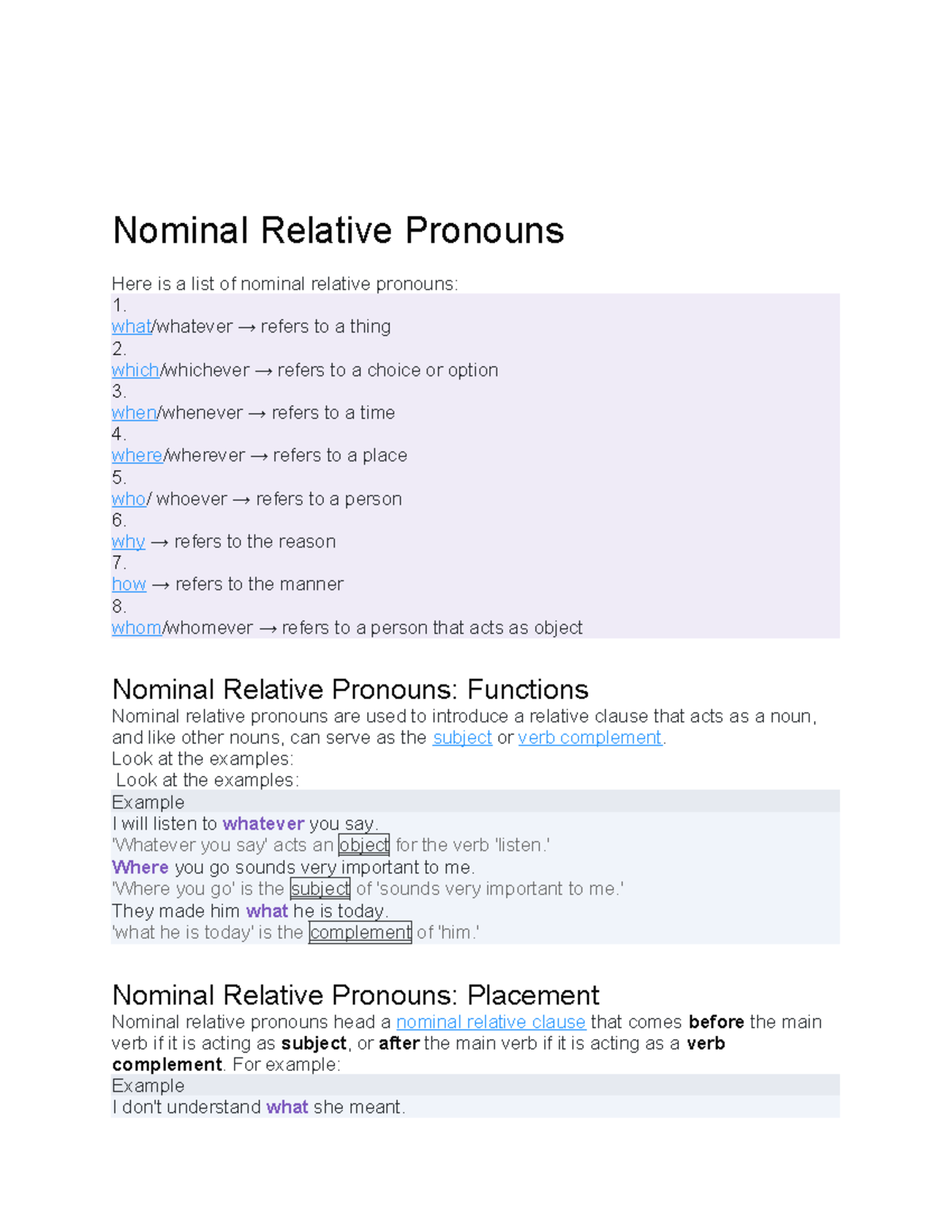 Nominal Relative Pronouns: Functions and Examples for ESL Learners ...