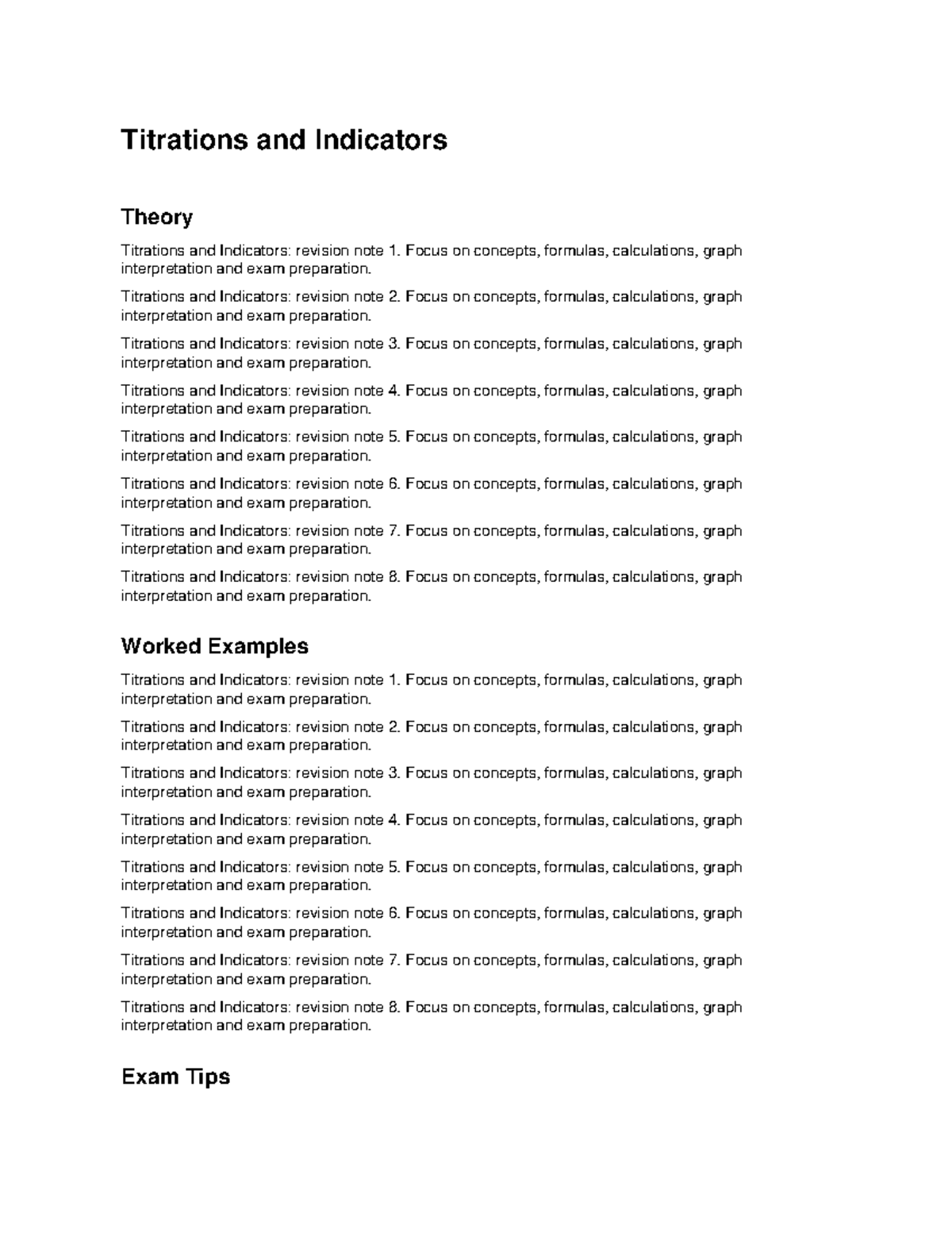 Titrations and Indicators: Comprehensive Revision Notes for Exam Prep ...