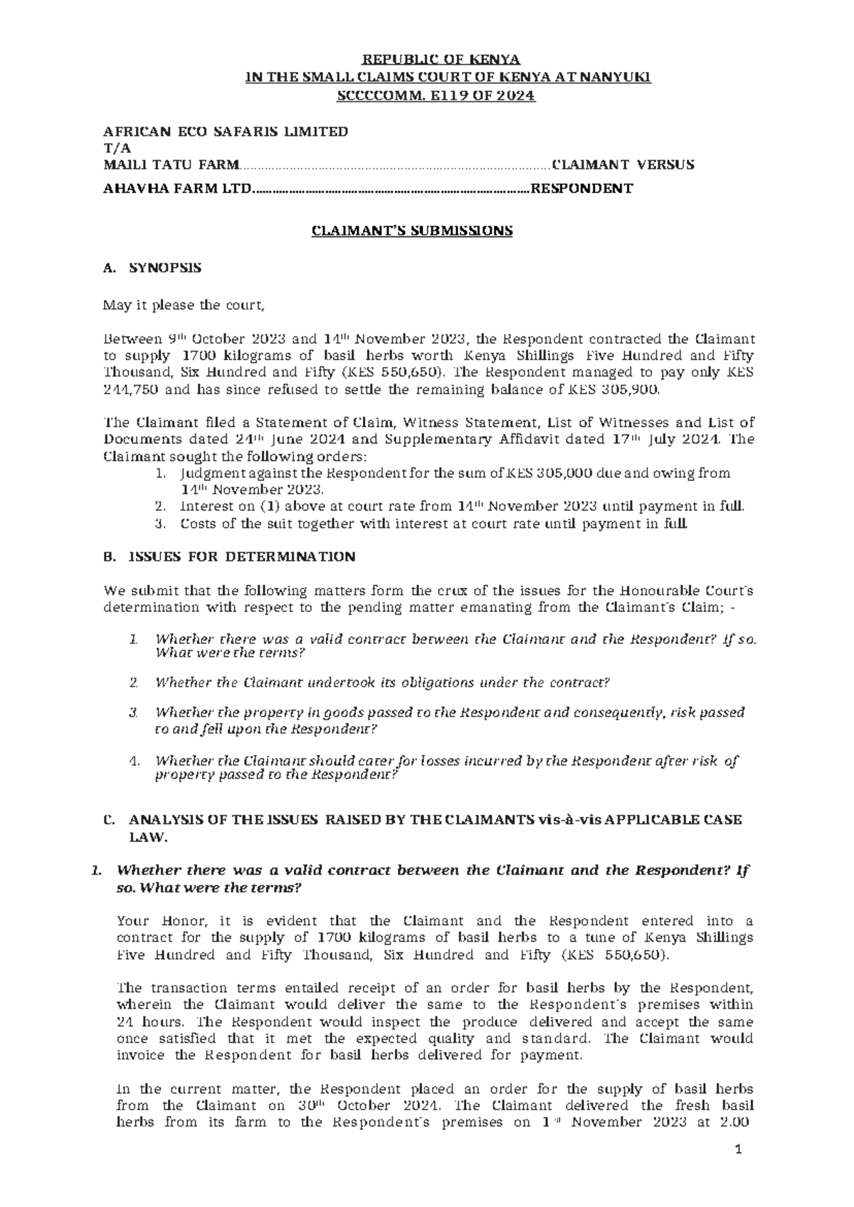 05.08.2024-Submissions Nanyuki E119 OF 2024 - REPUBLIC OF KENYA IN THE ...