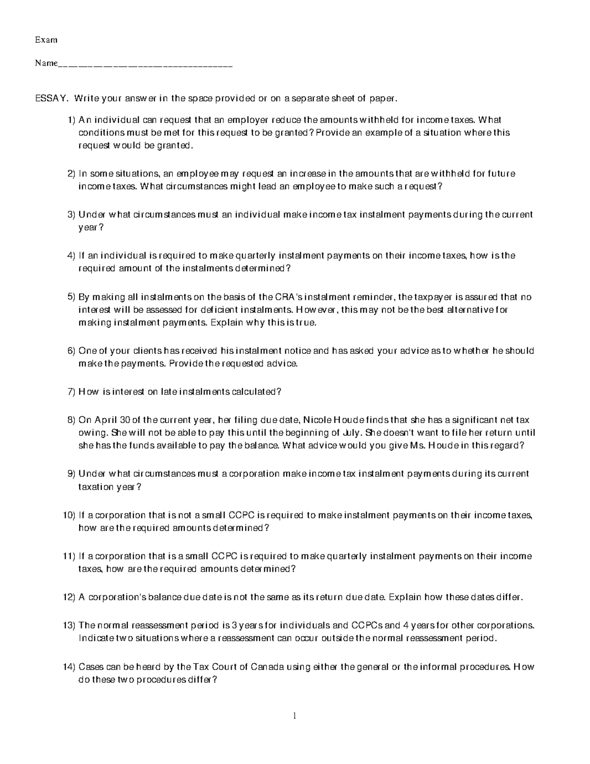 Chapter 2 - Tax Installments and Obligations - Test Bank - Studocu