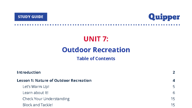 UNIT 7: Outdoor Recreation - Exploring Nature and Activities - Studocu