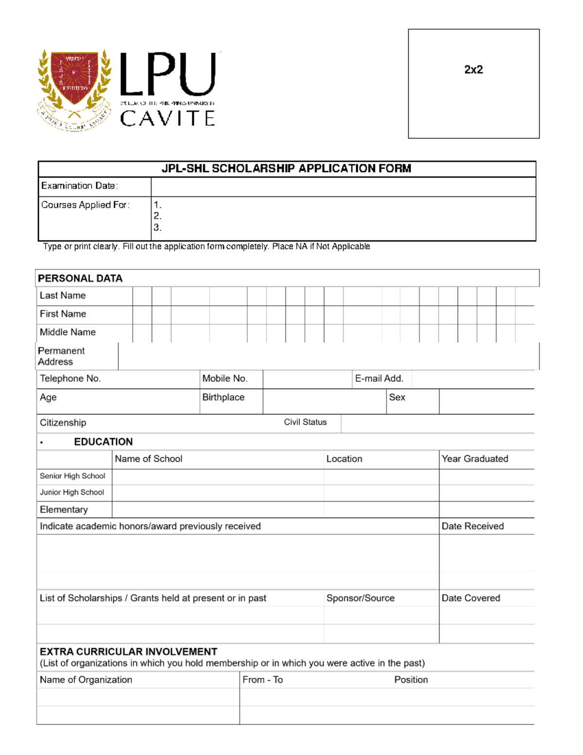 JPL SHL Presidents Scholarship Application Form - Human Resource - JPL ...