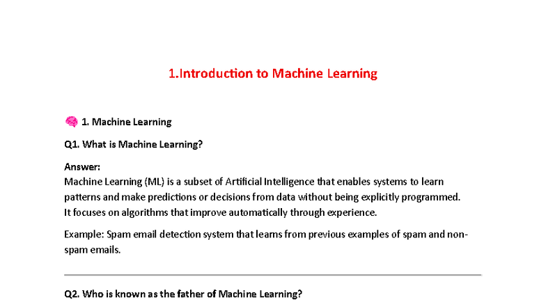 ML VIVA - Oral Exam Questions on Machine Learning Concepts - Studocu
