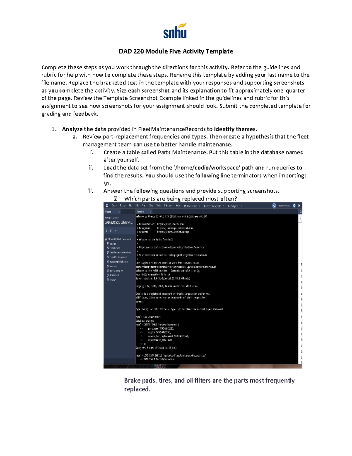 DAD 220 Module 5 Activity: Data Analysis & Maintenance Scheduling - Studocu