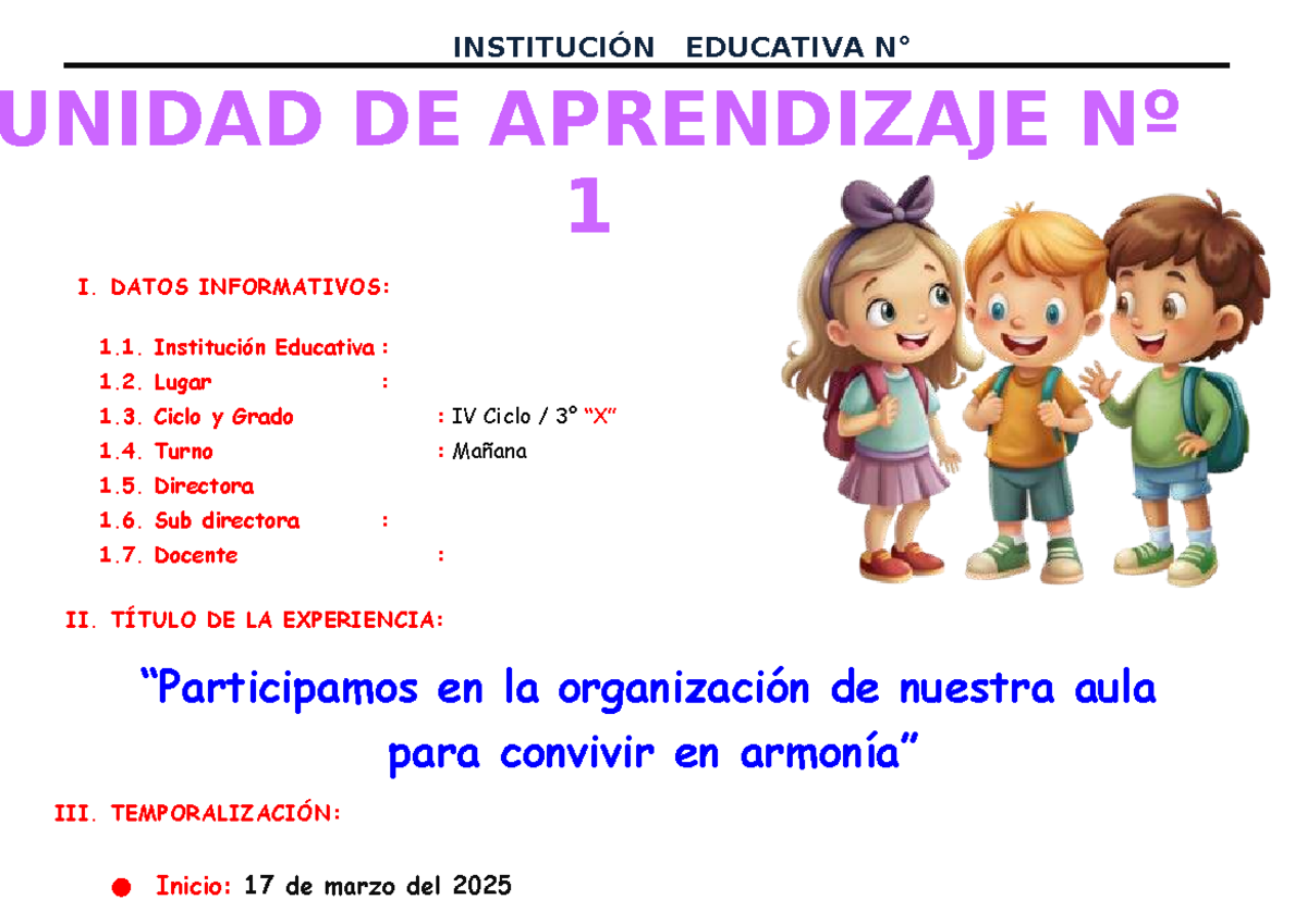 Unidad de Aprendizaje Nº 1 - 3° Grado: Convivencia y Emociones - Studocu