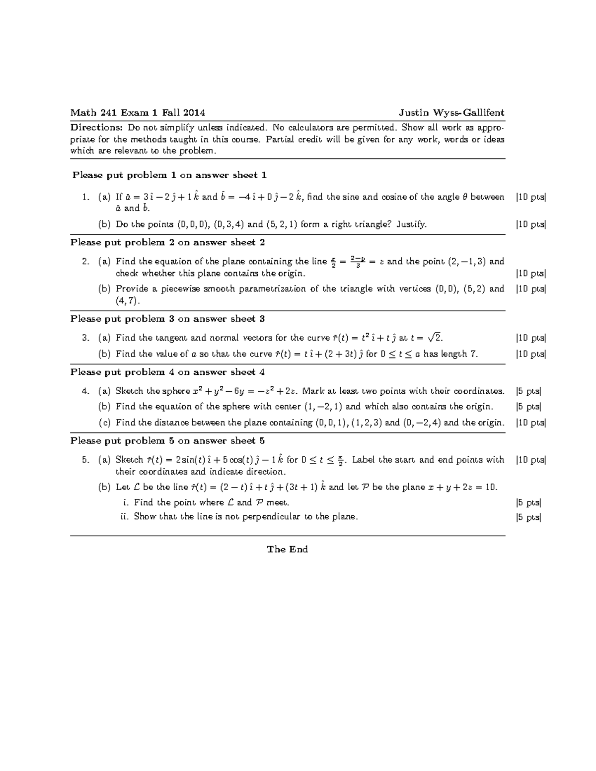 Math 241 Exam 1 Fall 2014 - Detailed Problem Solutions - Studocu