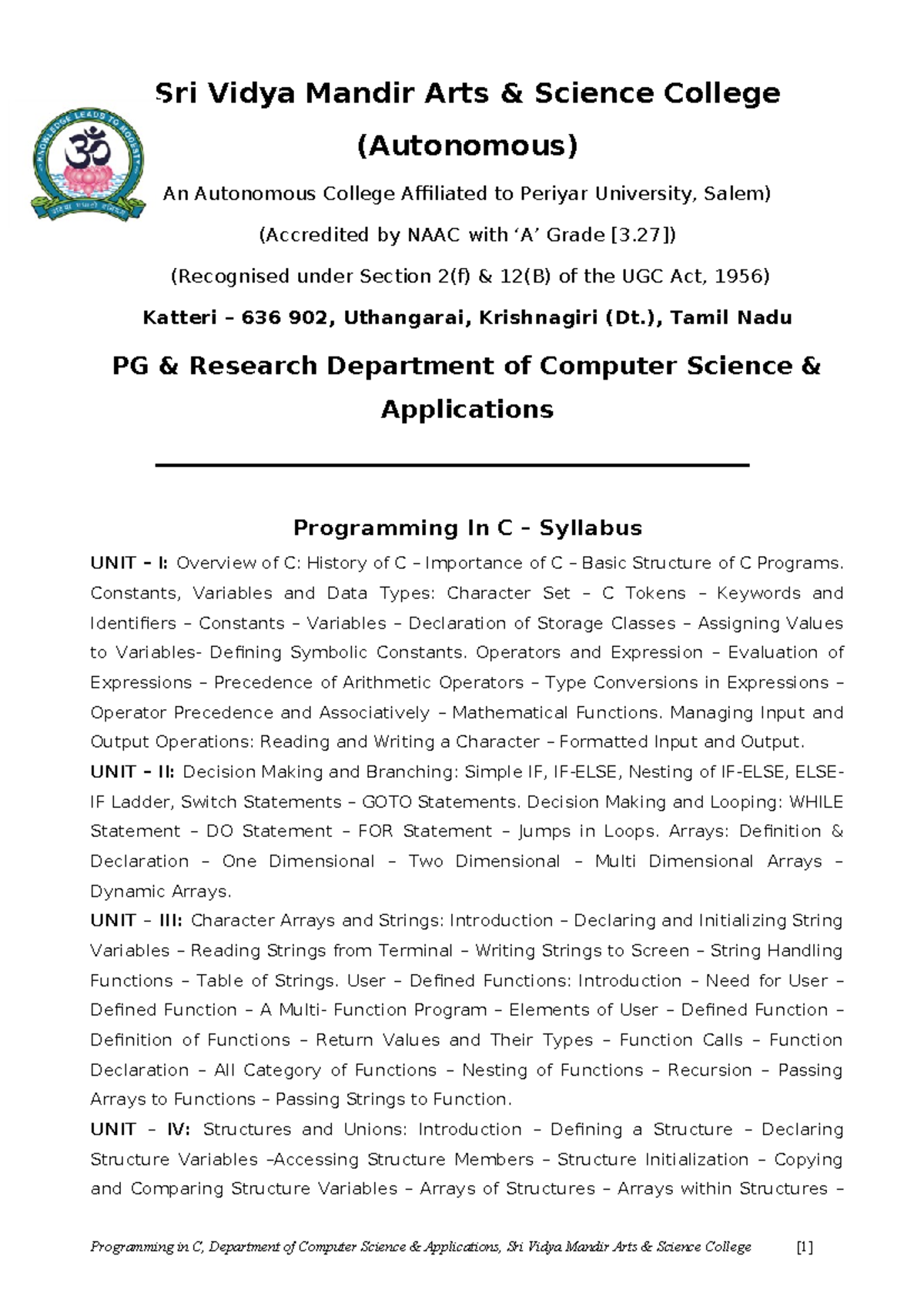 Programming in C 2023 - Comprehensive Notes for CS Applications - Studocu