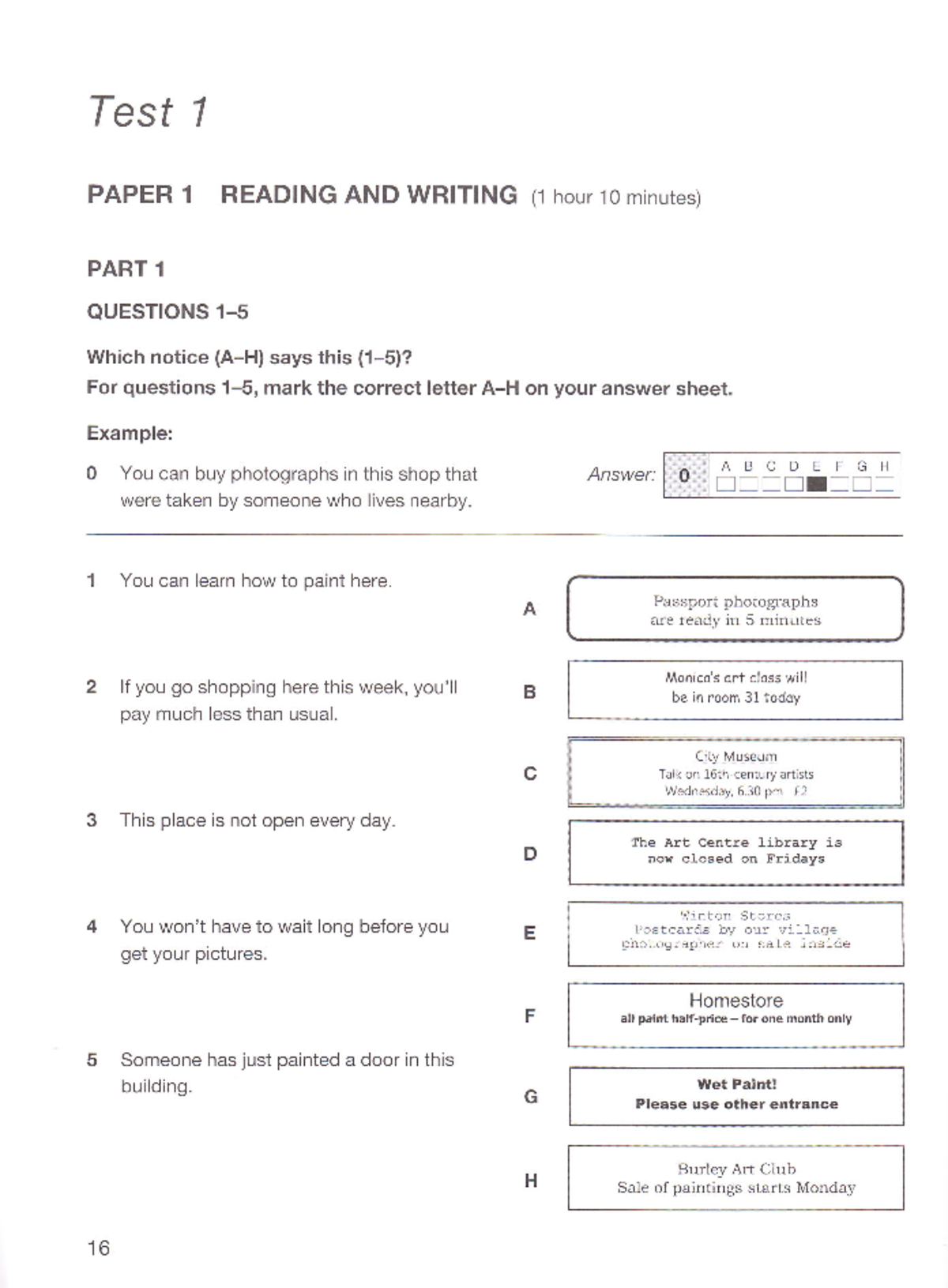 K6 Test 1 - Reading and Writing Practice Paper 1 Questions - Studocu