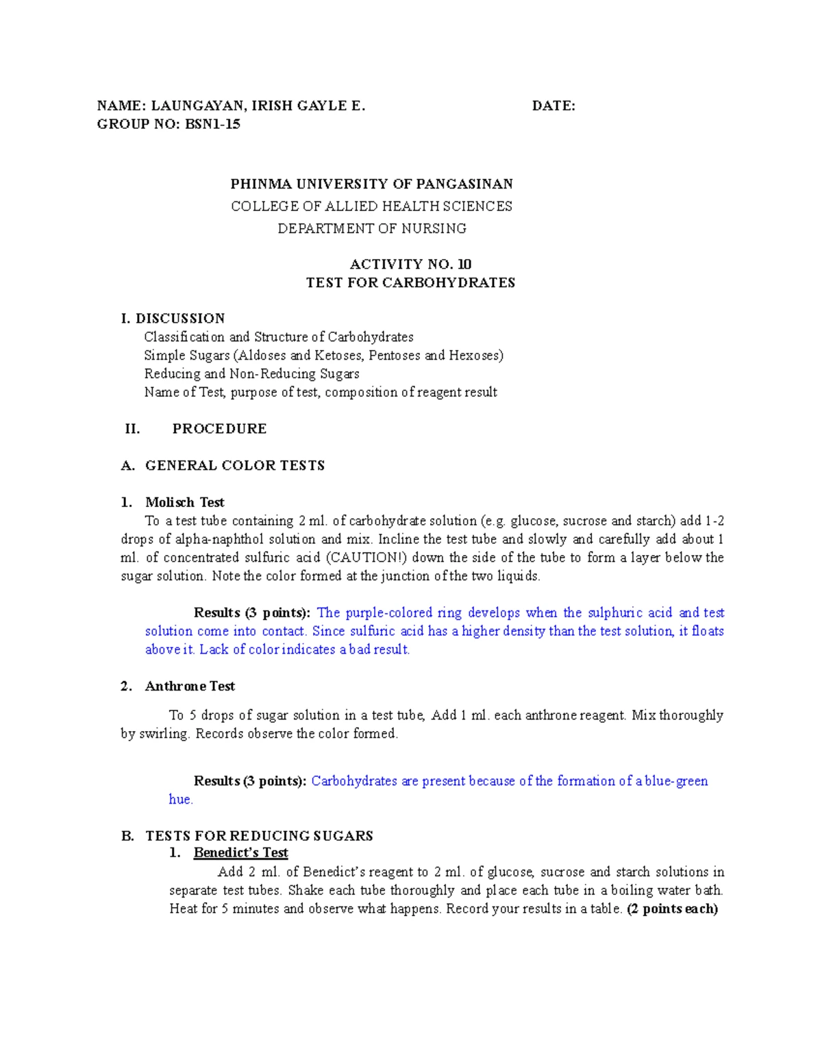 BIO 024) LAB Activity 12 Blood - PHINMA-UNIVERSITY OF PANGASINAN ...