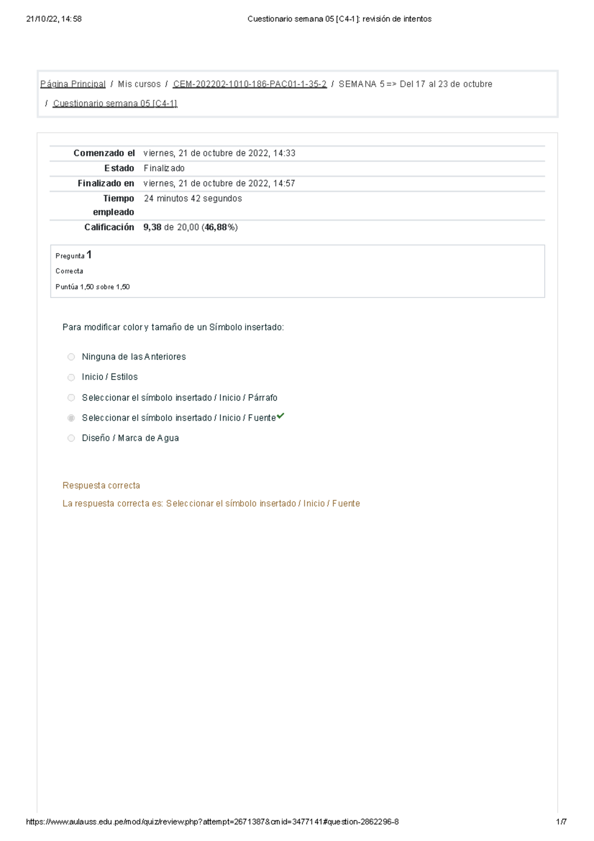 Cuestionario Semana 05 [C4-1]: Resultados y Revisión de Intentos - Studocu