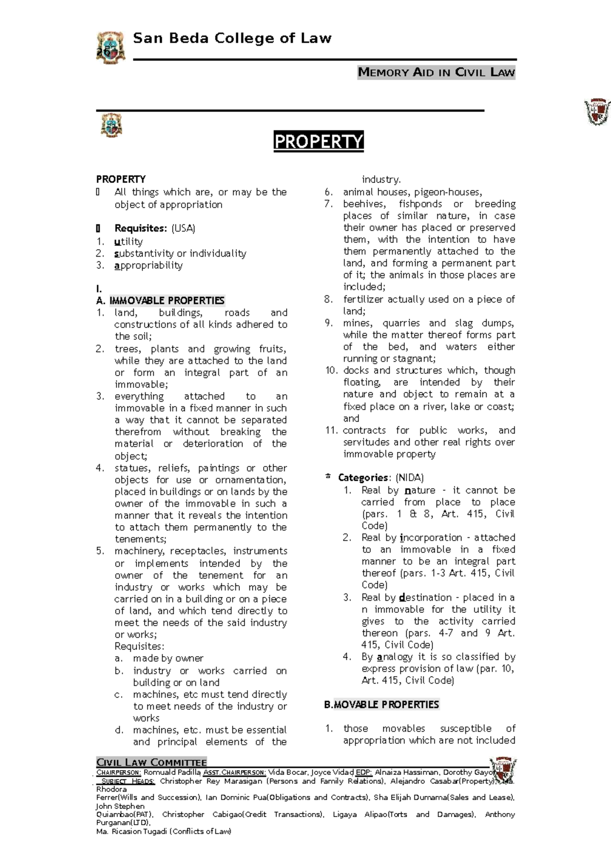 San Beda College of Law 26 Memory Aid in Civil Law: Property Essentials ...