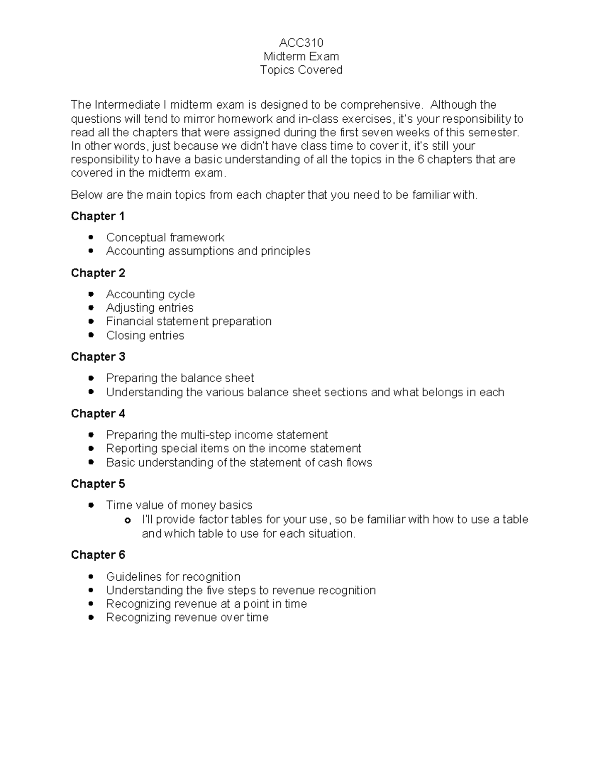 ACC310 Midterm Exam Study Guide: Key Topics and Concepts - Studocu