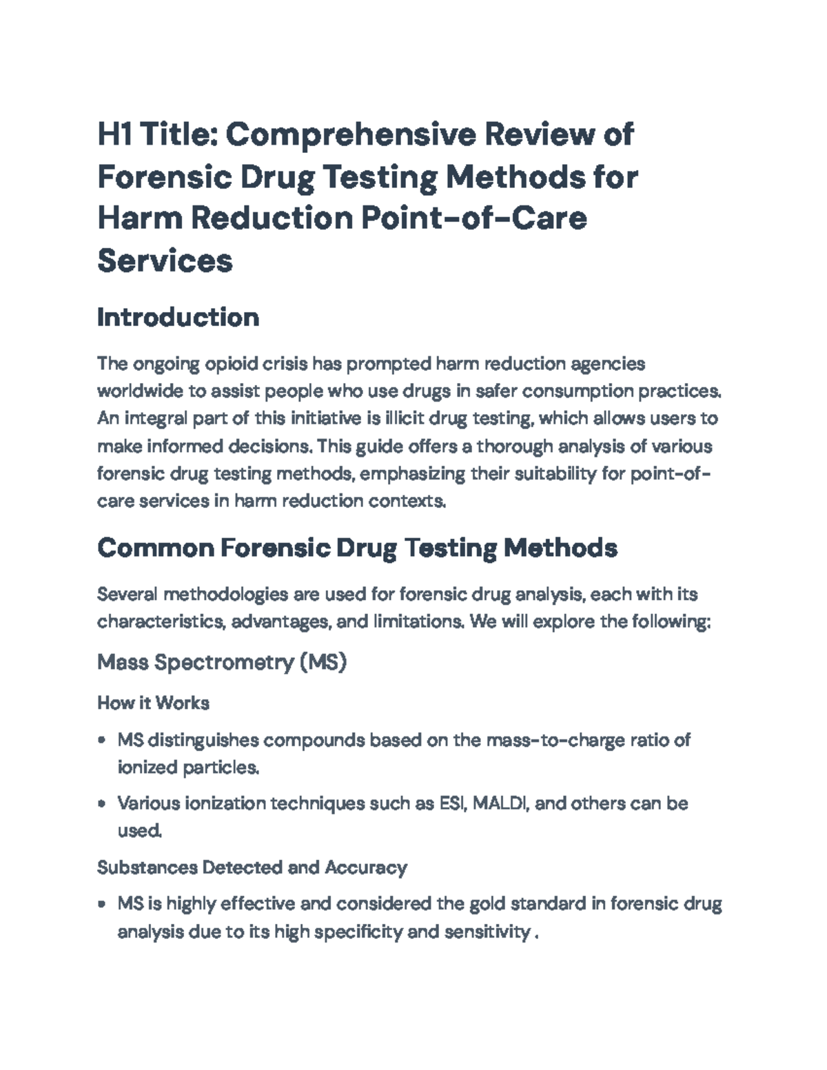 Forensic Drug Testing Methods for Harm Reduction in Point-of-Care ...