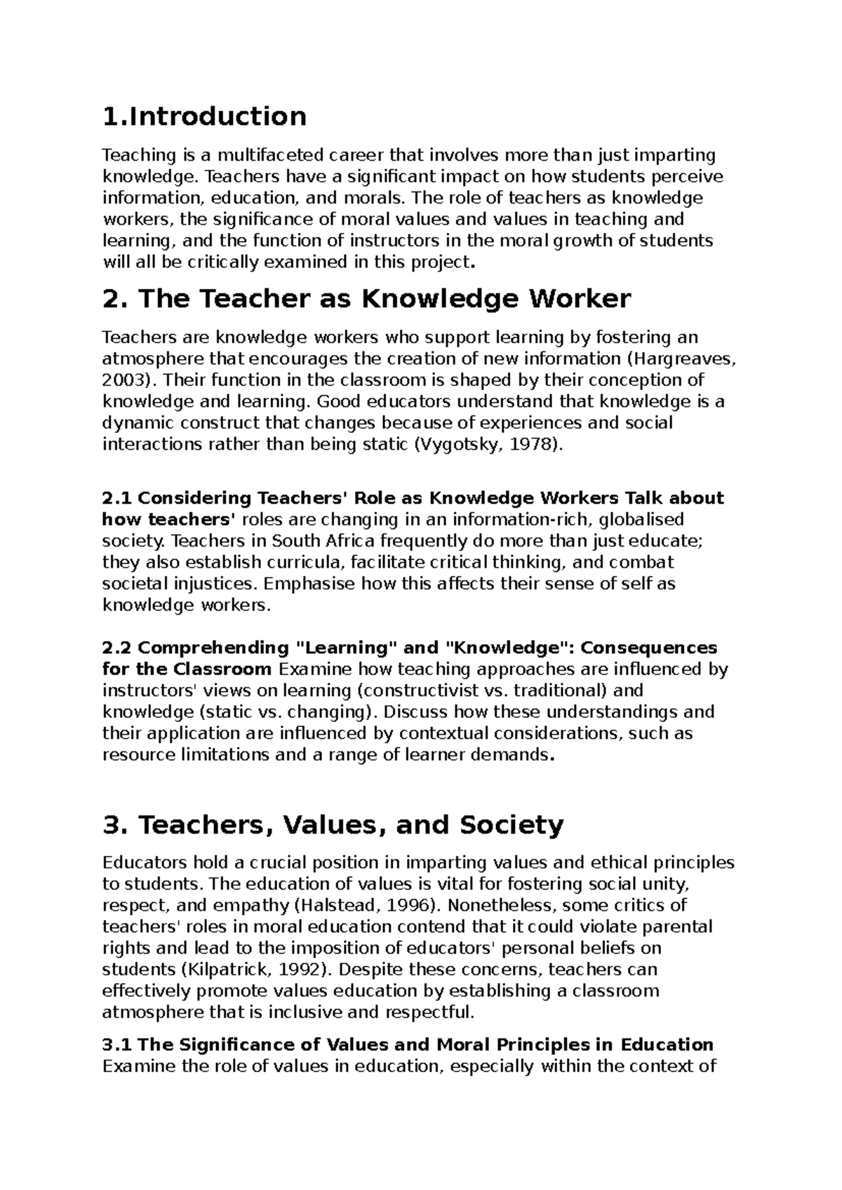 EDC31 Assignment: The Role of Teachers in Moral Education and Values ...