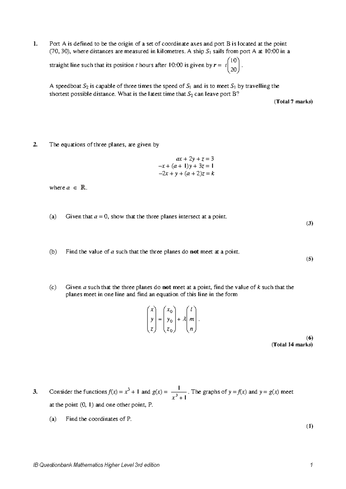 IB Mathematics HL Questionbank: Vectors and Geometry Analysis - Studeersnel