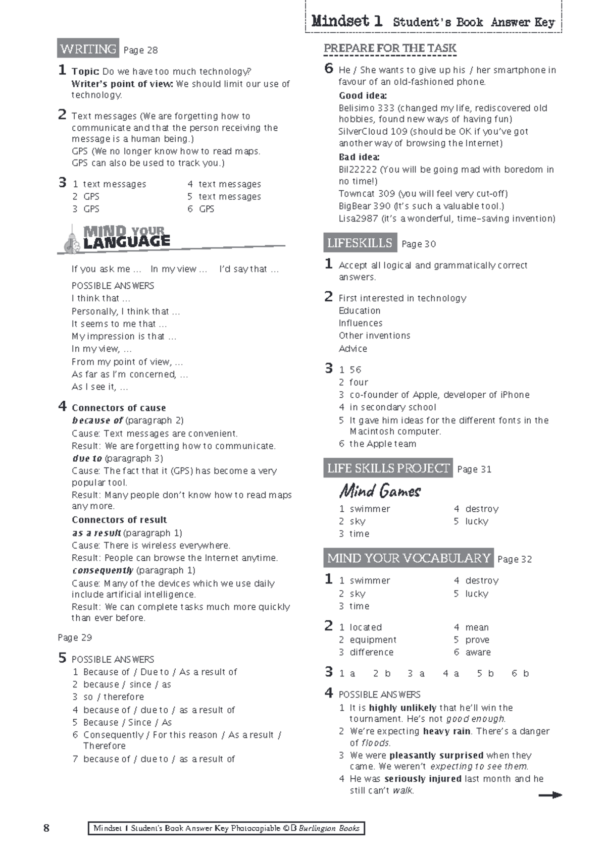 Mindset 1 p28-29 - Student's Book Answer Key Overview - Studocu