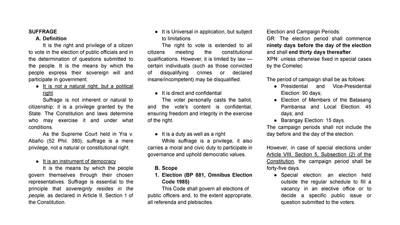 SUFFRAGE: Definition, Rights, and Legal Framework (POL 101) - Studocu