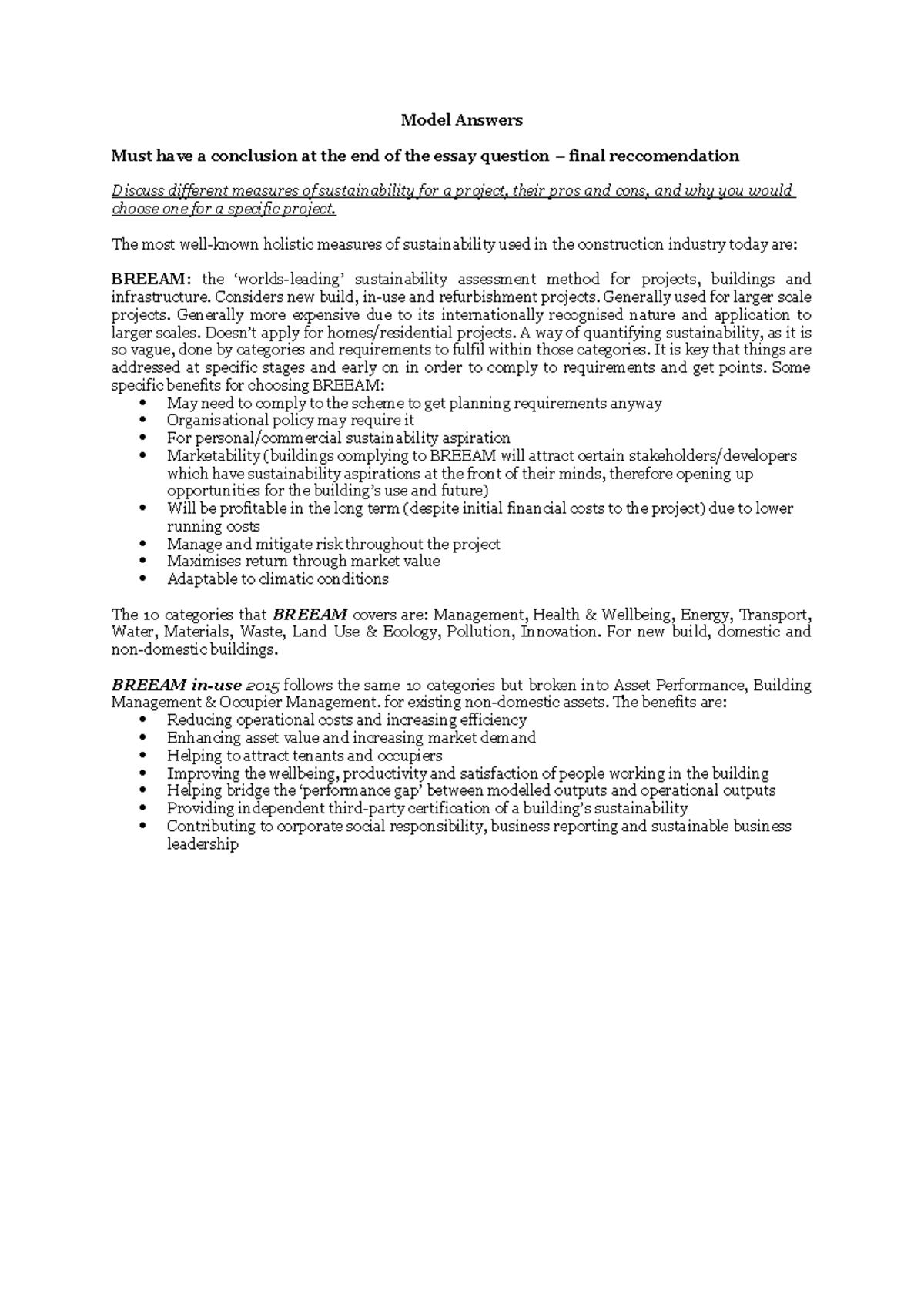 Exam Model Answers and Plan - Model Answers Must have a conclusion at ...