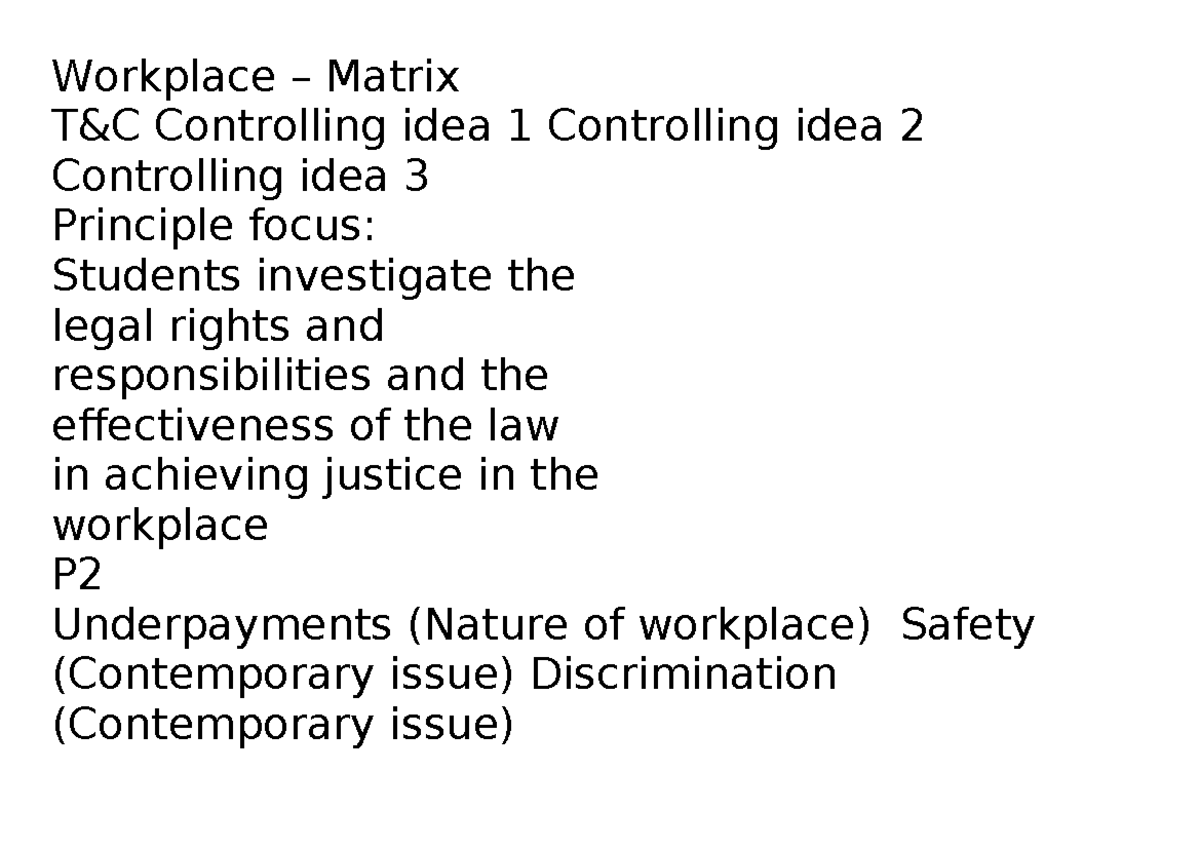 Workplace Rights & Justice Matrix 2024: Issues & Legislation Analysis ...