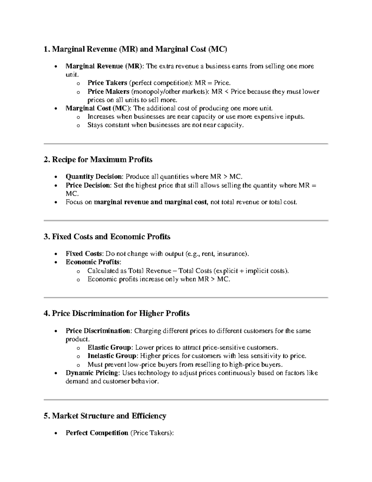 1econ11 - econ 1000 chapter 11 notes - 1. Marginal Revenue (MR) and ...