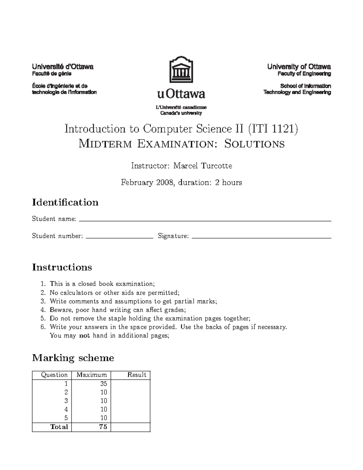 Final Exam ITI 1121: Introduction to Computing II MCQ Questions 2024 ...