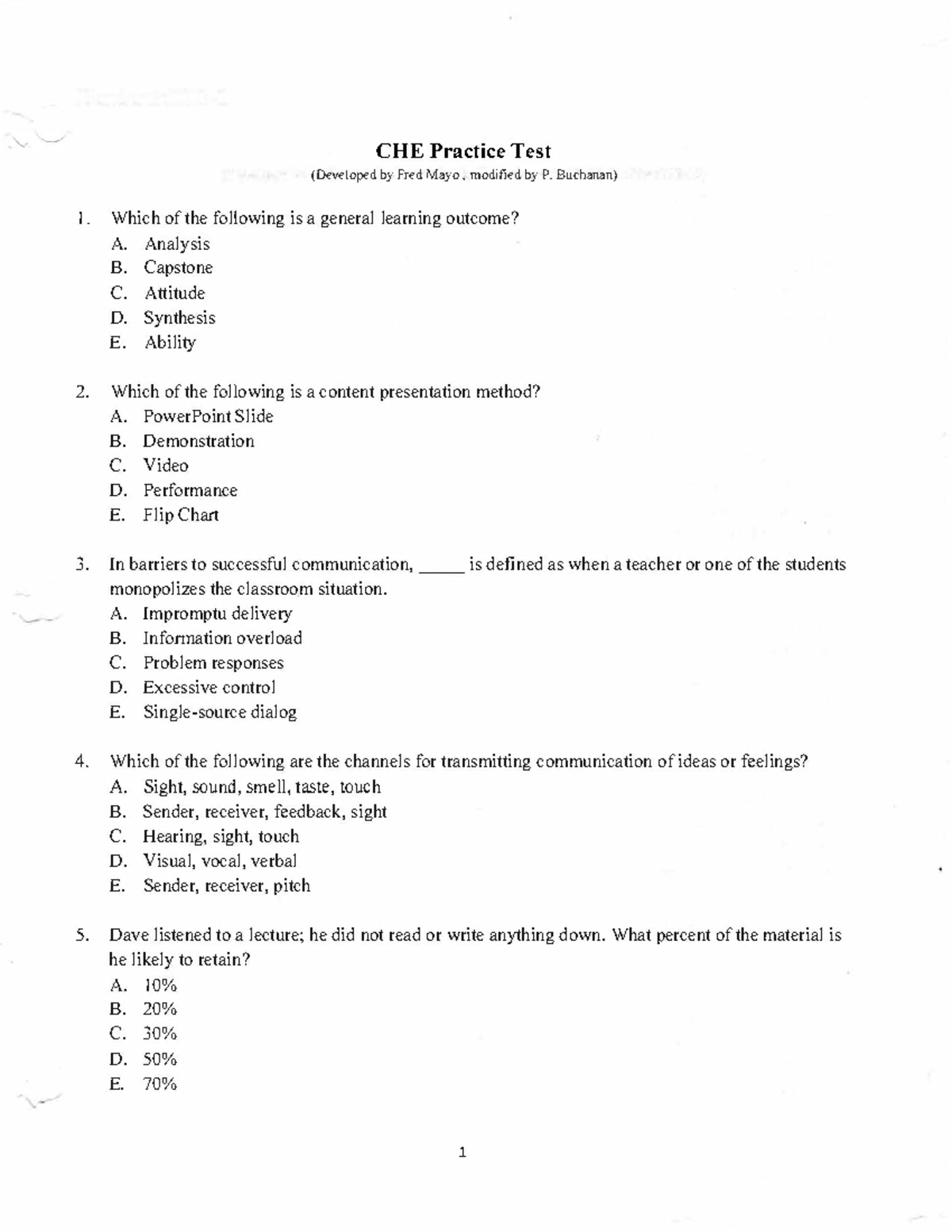 CHE Practice Test - Sample Questions for Hospitality Educators - Studocu