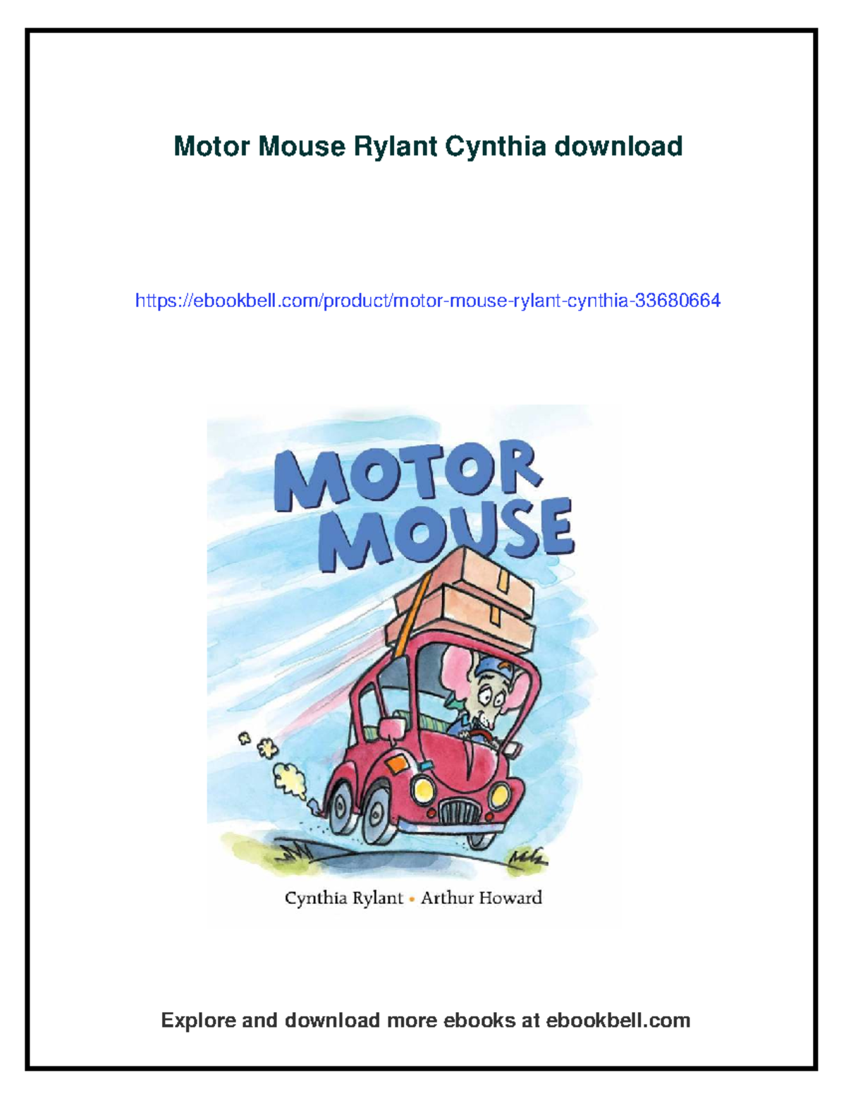 Motor Mouse by Cynthia Rylant: A Comprehensive Study Guide - Studocu