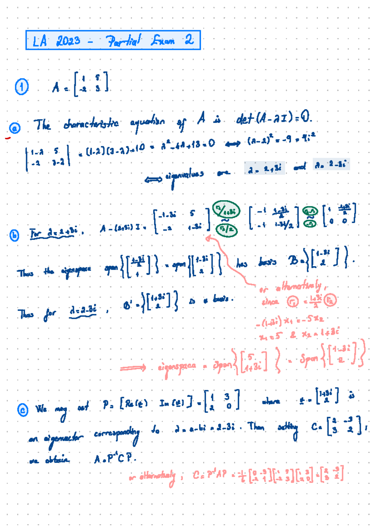 LA 2023 Exam 2 Solutions - Eigenvalues and Eigenvectors Analysis ...