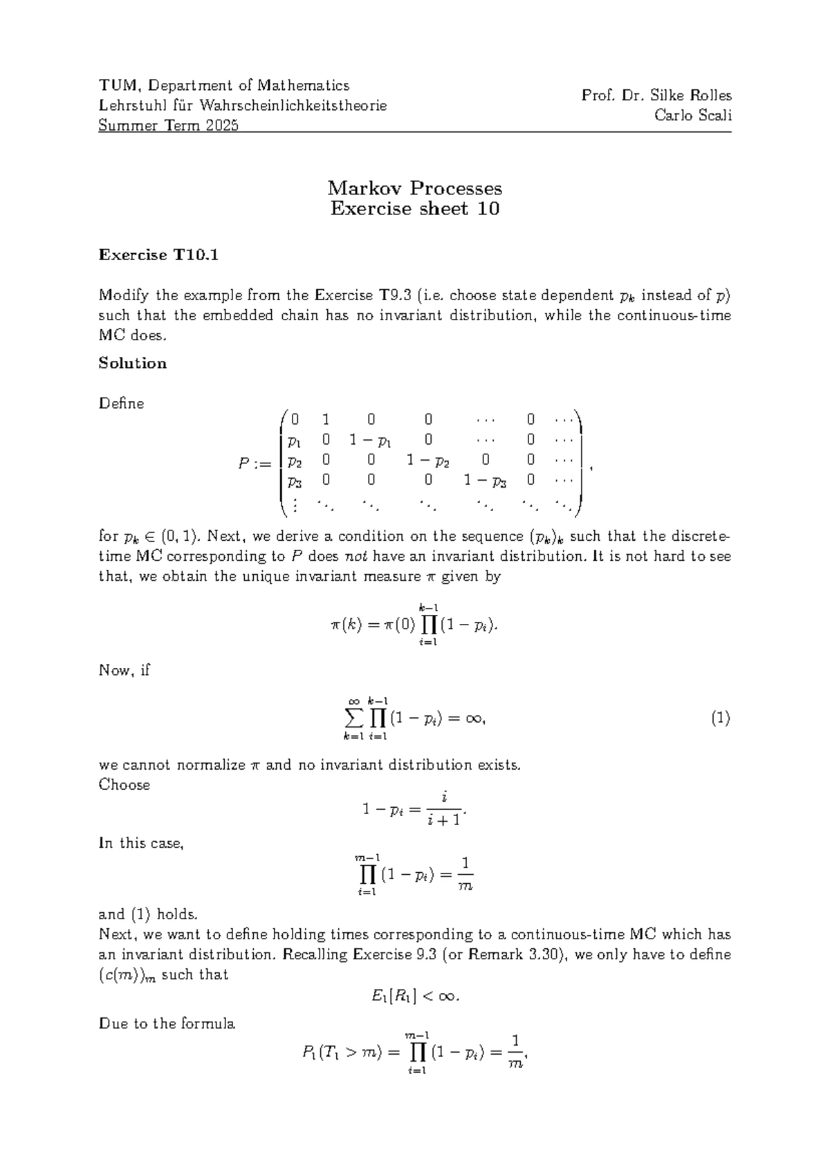 Markov Processes Lecture Notes (MA4408) - Summer Semester 2025 - Studocu