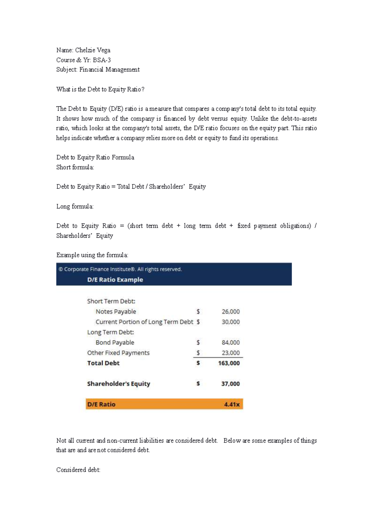 BSA-3 Financial Management: Debt to Equity Ratio Explained - Studocu