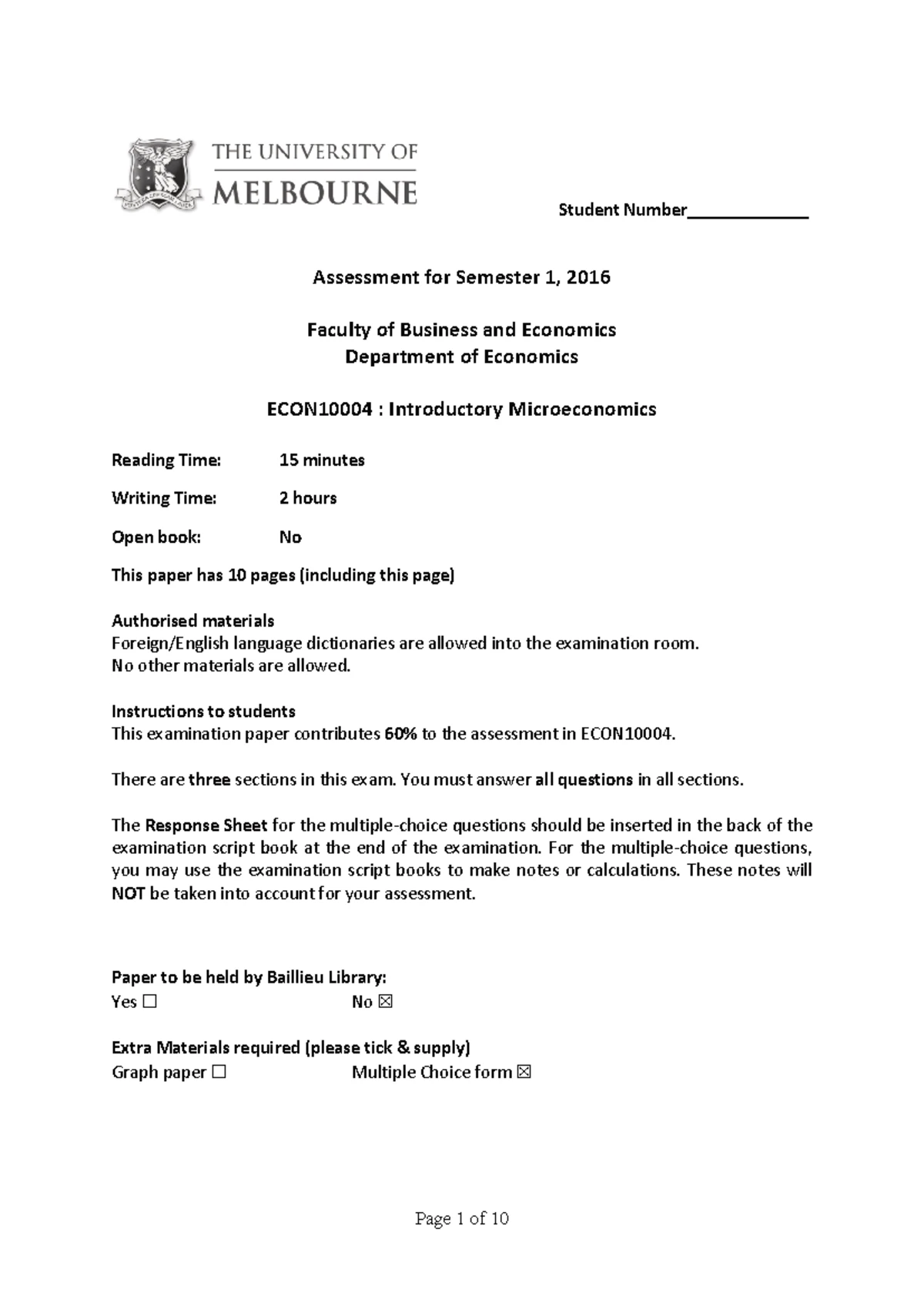 2025 SEM 1 Introductory Microeconomics Final Exam Practice Questions ...
