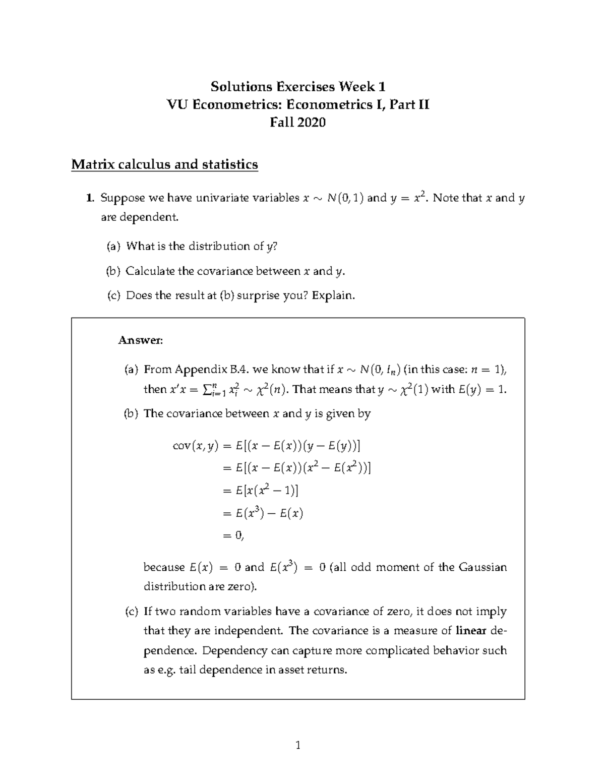 Solutions Week 1 - Part II - Econometrics I - Studeersnel