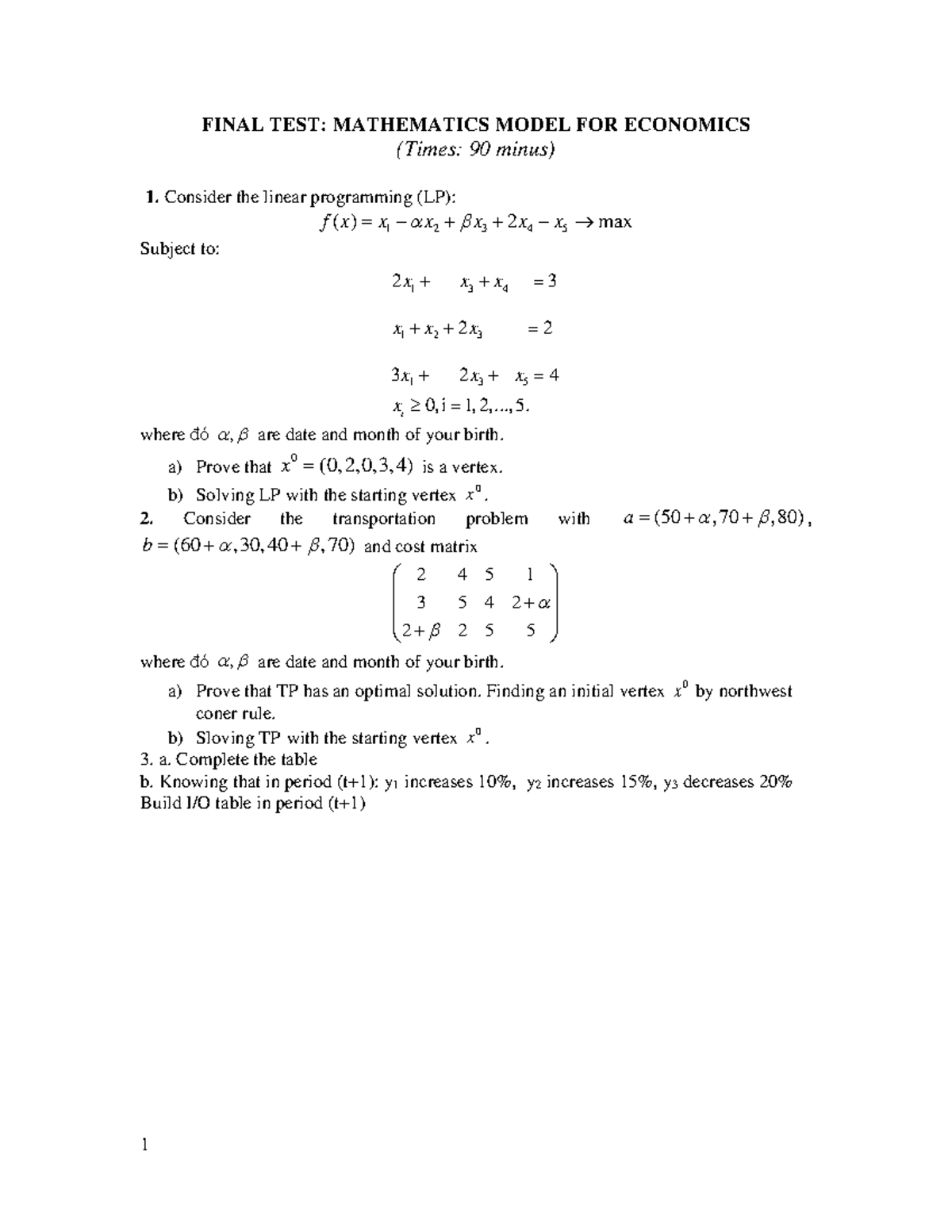Final test 20202 - Lecture notes 3 - 1 FINAL TEST: MATHEMATICS MODEL ...
