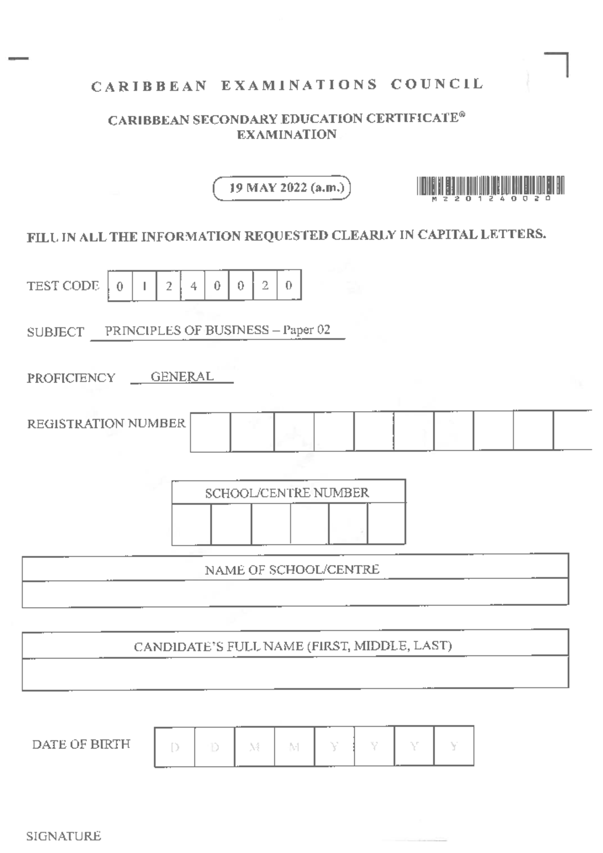 CSEC POB June 2022 Paper 02 Exam Guide and Instructions - Studocu