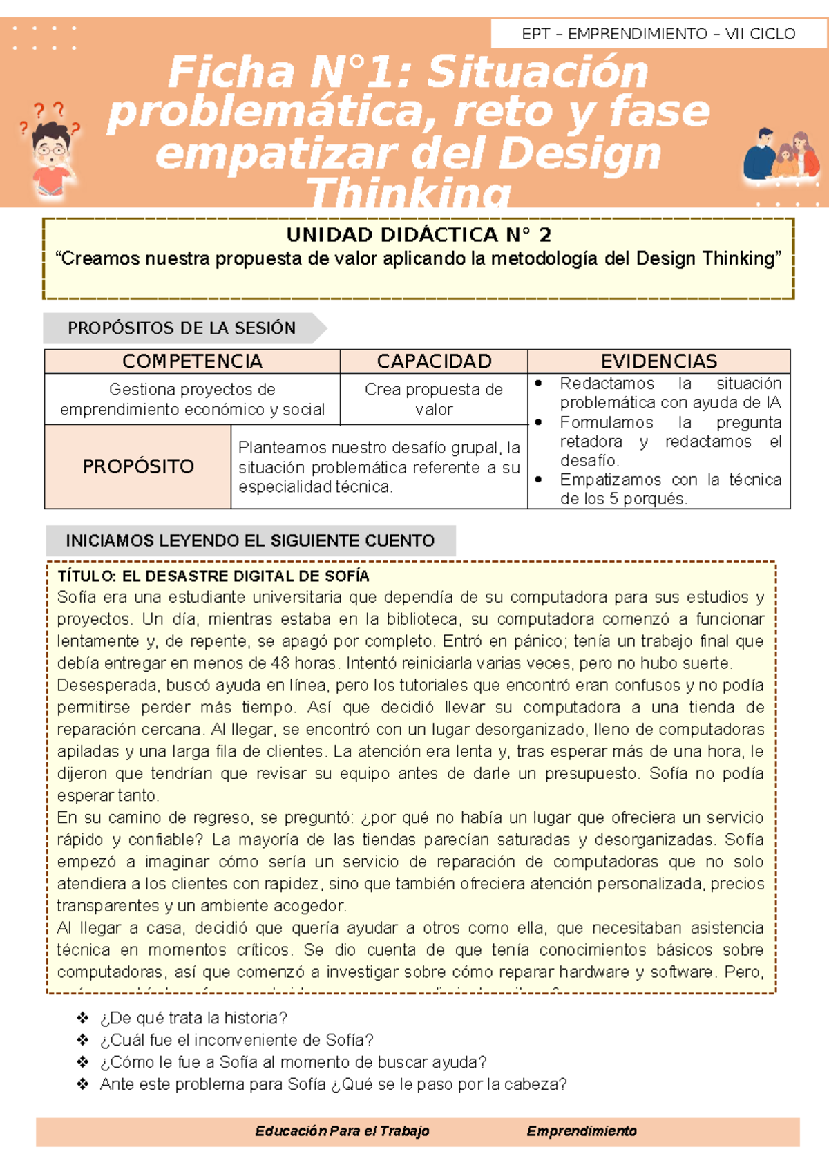 EPT EMPRENDIMIENTO VII CICLO: Ficha sobre Situación Problemática y ...