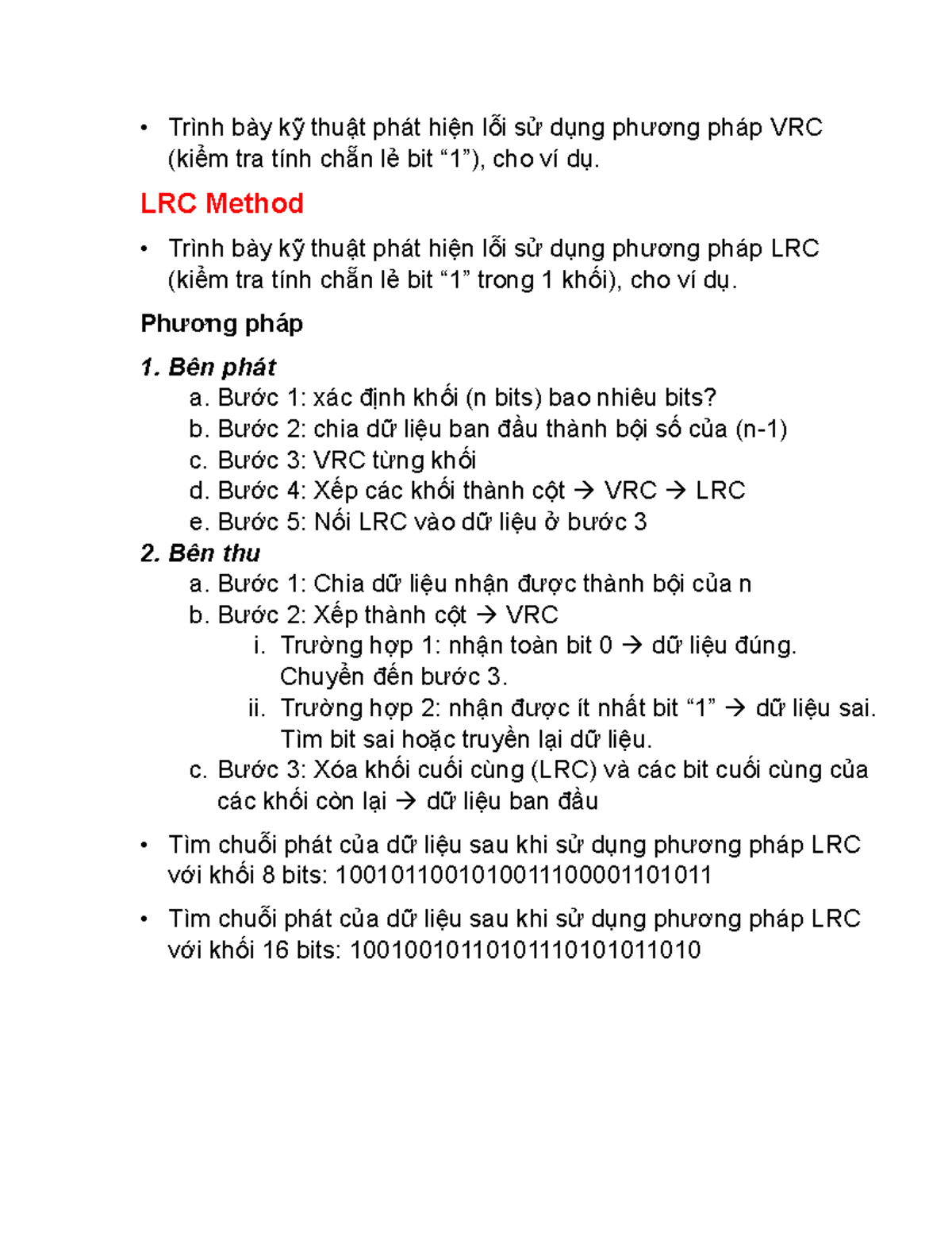 Bài Tập MTT - Kỹ Thuật Phát Hiện Lỗi VRC và LRC - Studocu