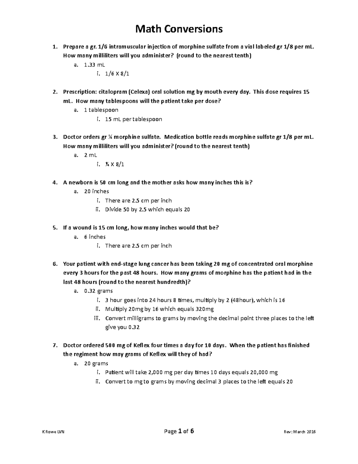 MATH 101 Conversions Practice Exam Solutions March 2016 - Studocu