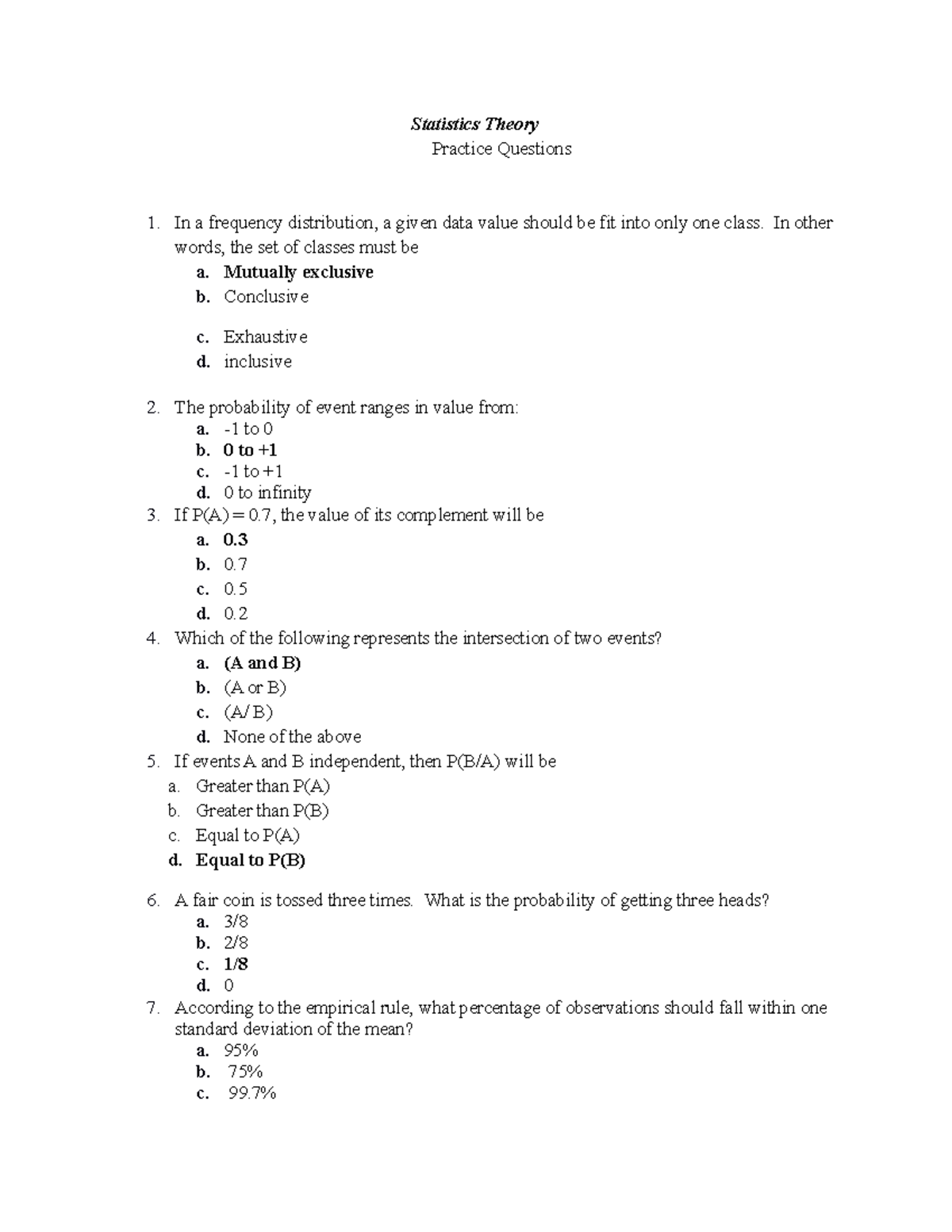 Stats Theory Practice Questions for Final Exam (STA101) - Studocu
