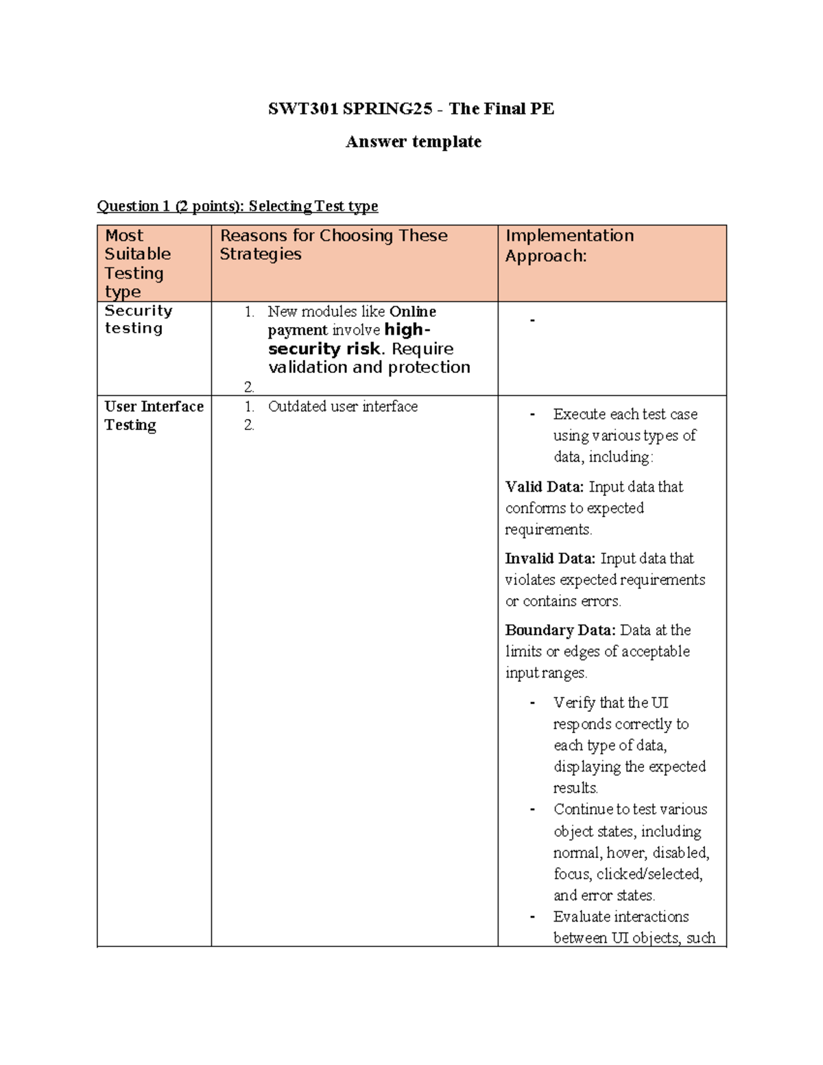 SWT301 SPRING25 Final Exam: Testing Strategies & Case Design - Studocu