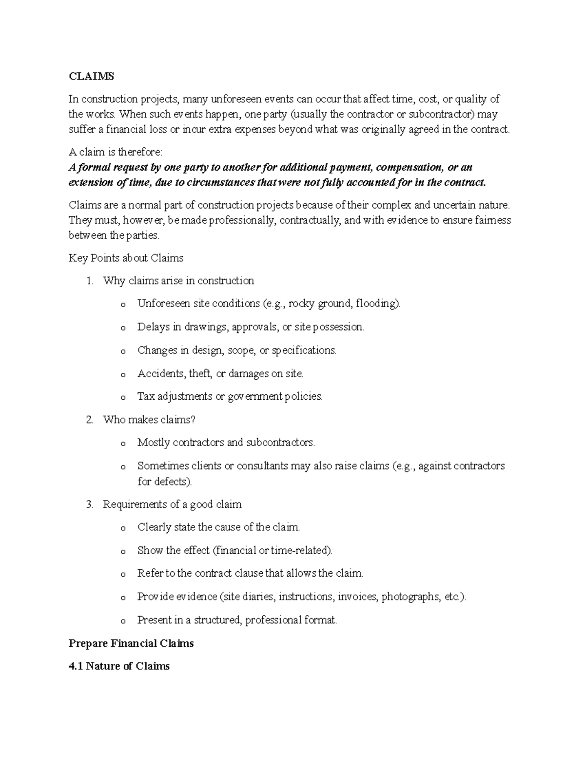 Claims in Construction Projects: Understanding Financial Claims and ...