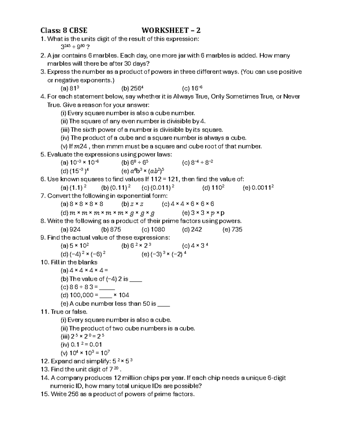 Chapter 2 Worksheet 2 - CBSE Class 8 Math Notes - Studocu