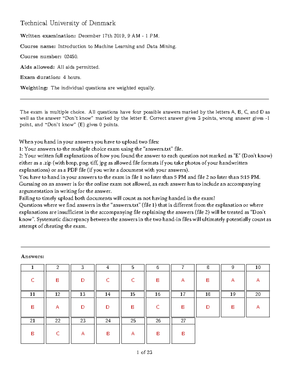 02450 Final Exam Solutions: Intro to Machine Learning & Data Mining ...