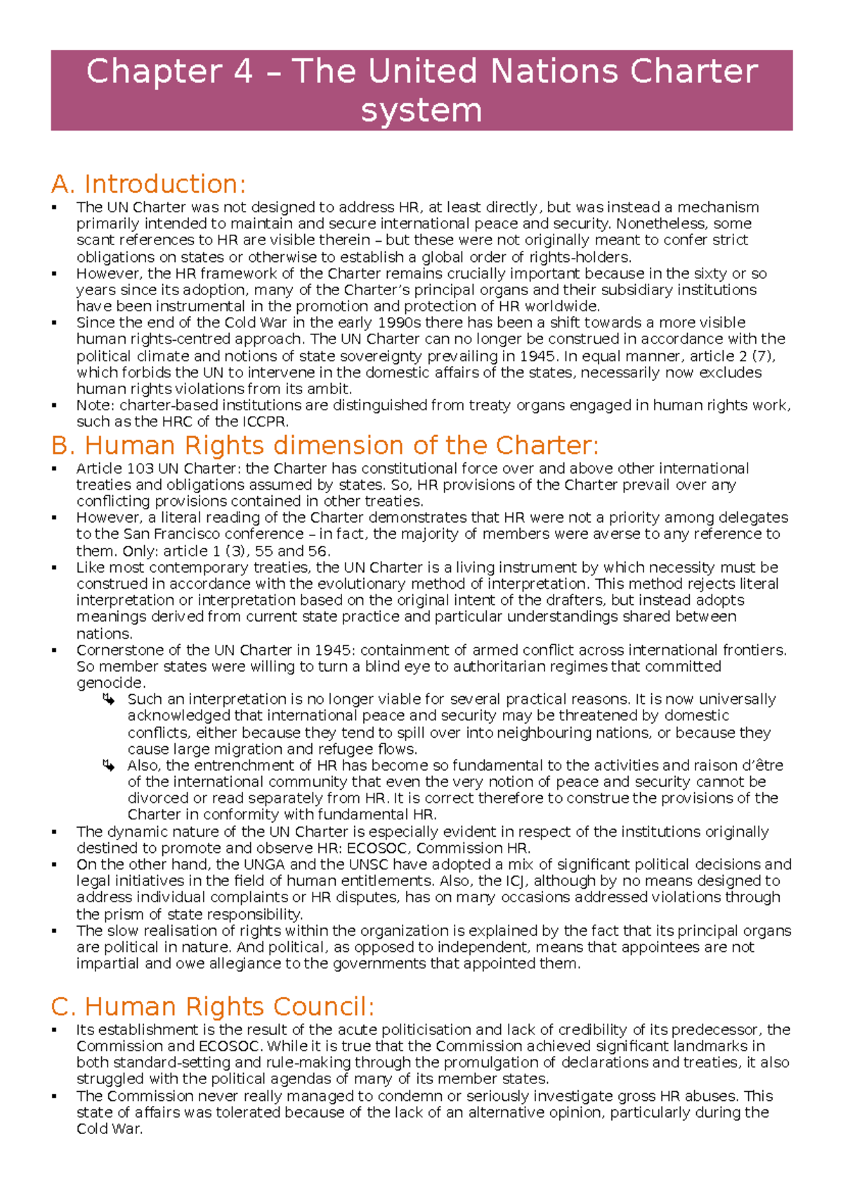 Chapter 4 – The United Nations Charter system (International Human ...